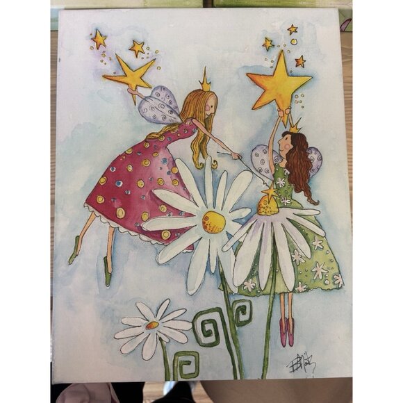 Bright Princess Twinkle Fairy Flower Girls Room Canvas Wall Art Pristine Signed - Picture 11 of 11